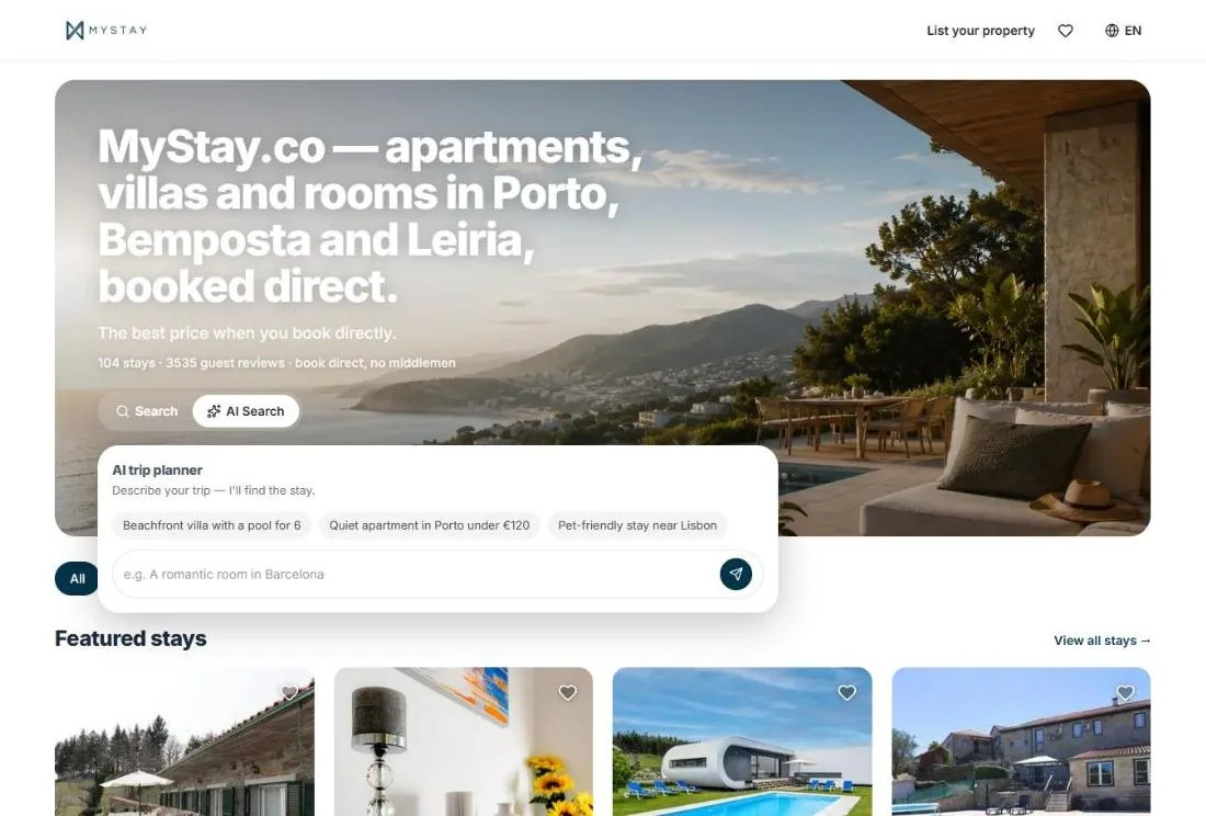 Pesquisa com IA no site de reservas