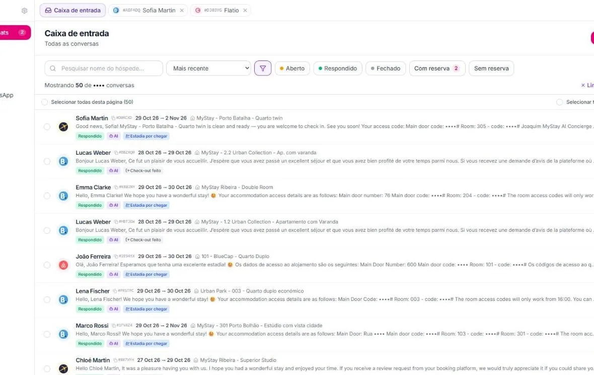 Caixa de entrada com conversas de vários canais