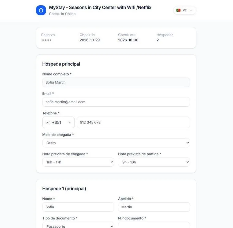 Formulário de check-in online