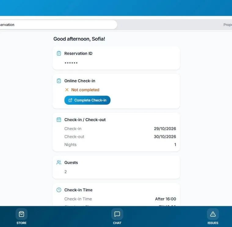 Guia digital da reserva com o check-in por fazer